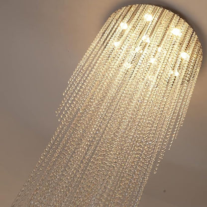Flashing God H102'' High Ceiling Chandeliers for Entryway Modern Crystal Chandelier Large Foyer Chandeliers Modern Raindrop Chandelier for Villa Staircase,Pendant Light Fixtures
