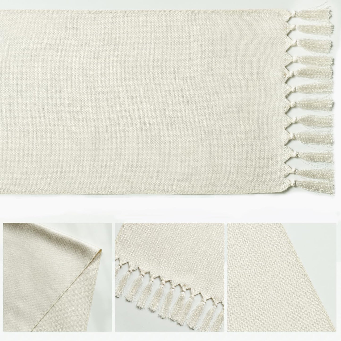 Artoid Mode Beige Tassel Table Runner, Boho Linen Blend Rustic Farmhouse Style Kitchen Table Decoration Holiday Wedding Party Dinning Decor 13x72 Inch
