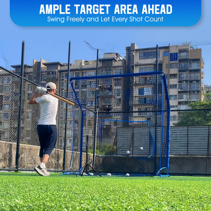 Baseball Softball Net with Blocking System, 7x7FT Practice Cage for Batting/Pitching/Fielding, Metal Frame with Elevated Base and Storage Bag for Backyard Outdoor Indoor