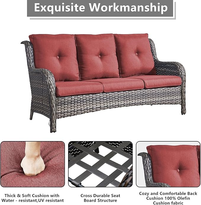 Rilyson Wicker Patio Furniture Set - 6 Piece Rattan Outdoor Sectional Conversation Sets with 2 Rocking Swivel Chairs,2 Ottomans and 2 Sofa for Porch Deck Garden(Mixed Grey/Red)