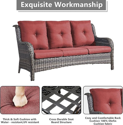 Rilyson Wicker Patio Furniture Set - 6 Piece Rattan Outdoor Sectional Conversation Sets with 2 Rocking Swivel Chairs,2 Ottomans,1 Sofa and 1 Loveseat for Porch Deck Garden(Mixed Grey/Red)