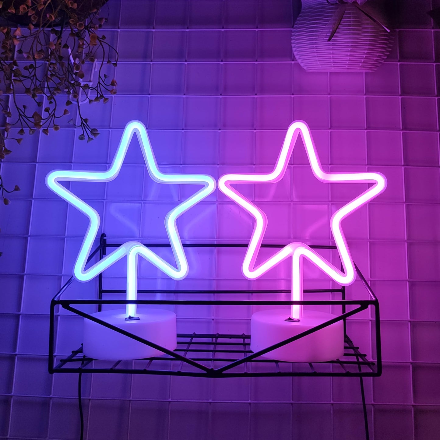 JYWJ Star Neon Signs with Holder Base,USB or 3-AA Battery Powered Neon Light,LED Desktop Wall Decoration,Various Parties,Decoration of Business Premises(Pink)