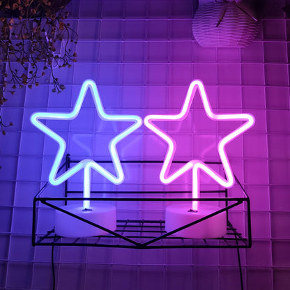 JYWJ Star Neon Signs with Holder Base,USB or 3-AA Battery Powered Neon Light,LED Desktop Wall Decoration,Various Parties,Decoration of Business Premises(Pink)