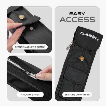 CUEBOTS Canvas Soft Cue Case, 2x2 Case, Pool Stick Case, Stick Case Holds 2 butts and 2 shafts, Multi Pocket Billiards Bag, Cue Stick Carrying Bag