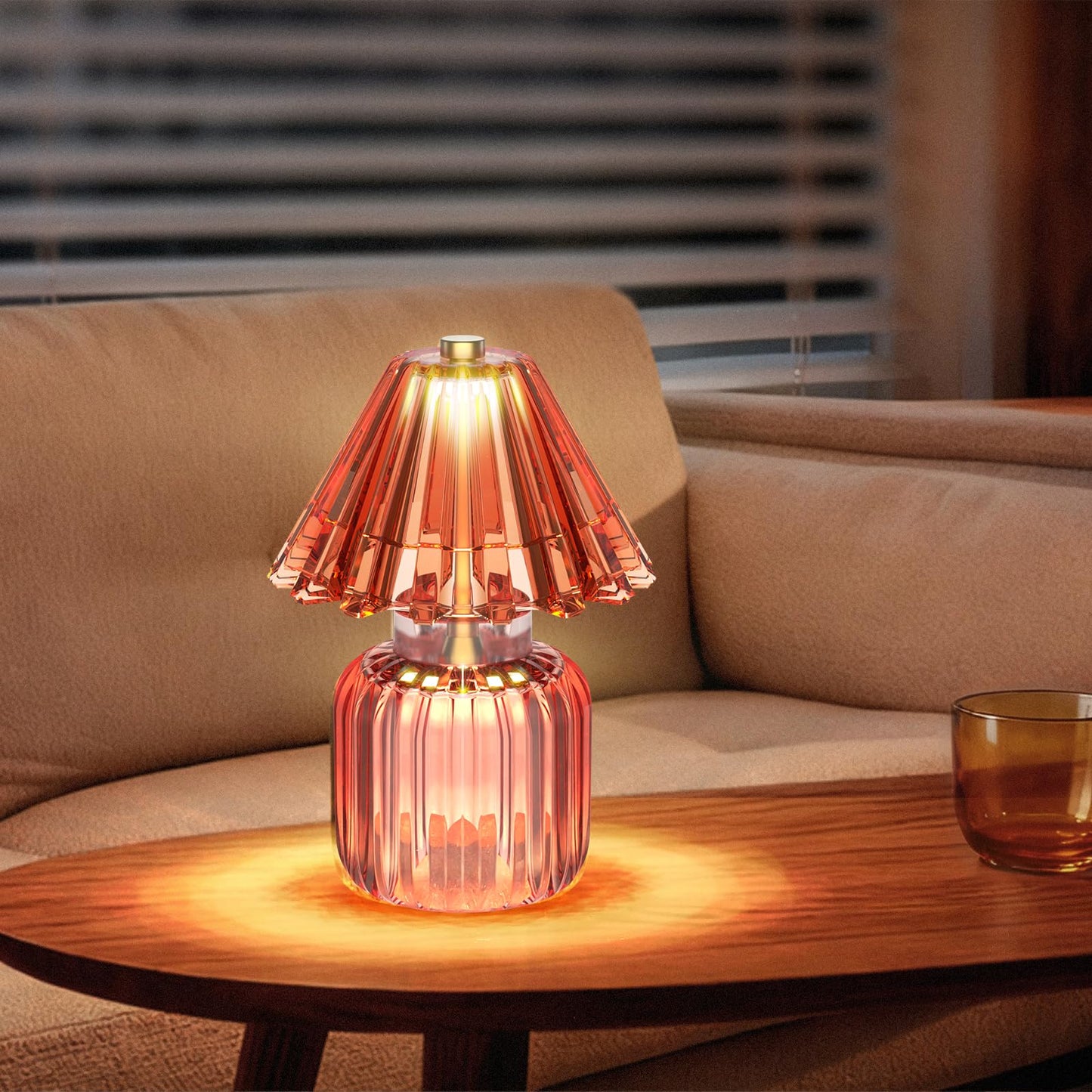 SisiHokai Small Battery Operated Lamp with Timer, Tiny Cordless Glass Table Lamp for Home Decor, Kitchen, Bathroom, Birthday Gift for Women, Jelly Red