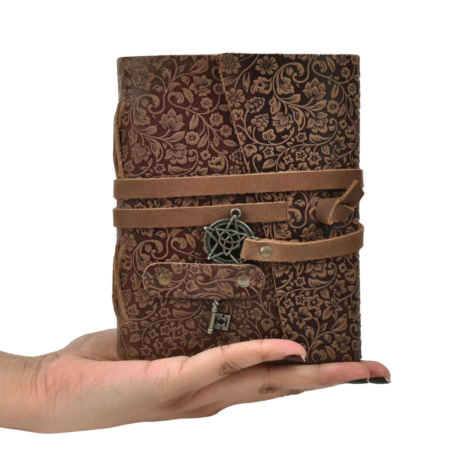 LEATHER VILLAGE Handmade Leather Bound Floral Embossed Journal for Women | 260 Pages Blank of Vintage Paper Writing, Sketchbook, Notebook - Rustic Brown - 7X5 Inches