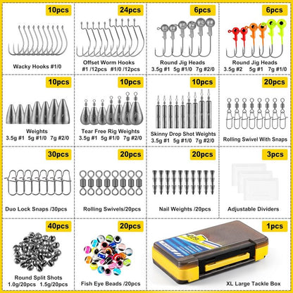 PLUSINNO 229PCS Fishing Accessories Kit with Double-Side Fishing Tackle Box, Abundant Fishing Gear Include Fishing Hooks Jig Head Weights Sinkers, Fishing Equipment for Trout Bass Crappie