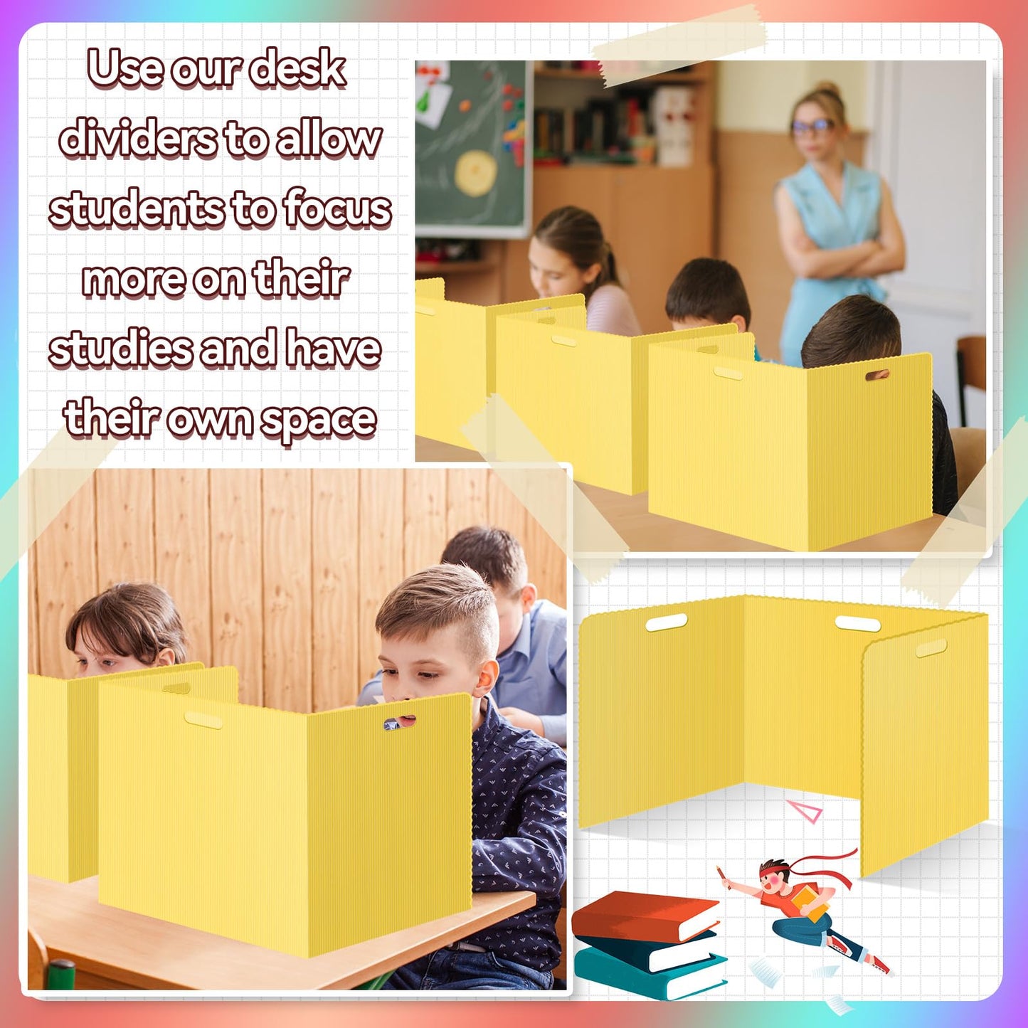 24 Pcs Desk Dividers for Students Plastic Durable and Waterproof Privacy Folders Shields Test Dividers with Classroom Privacy Boards for School Study Teacher Supplies (Yellow)