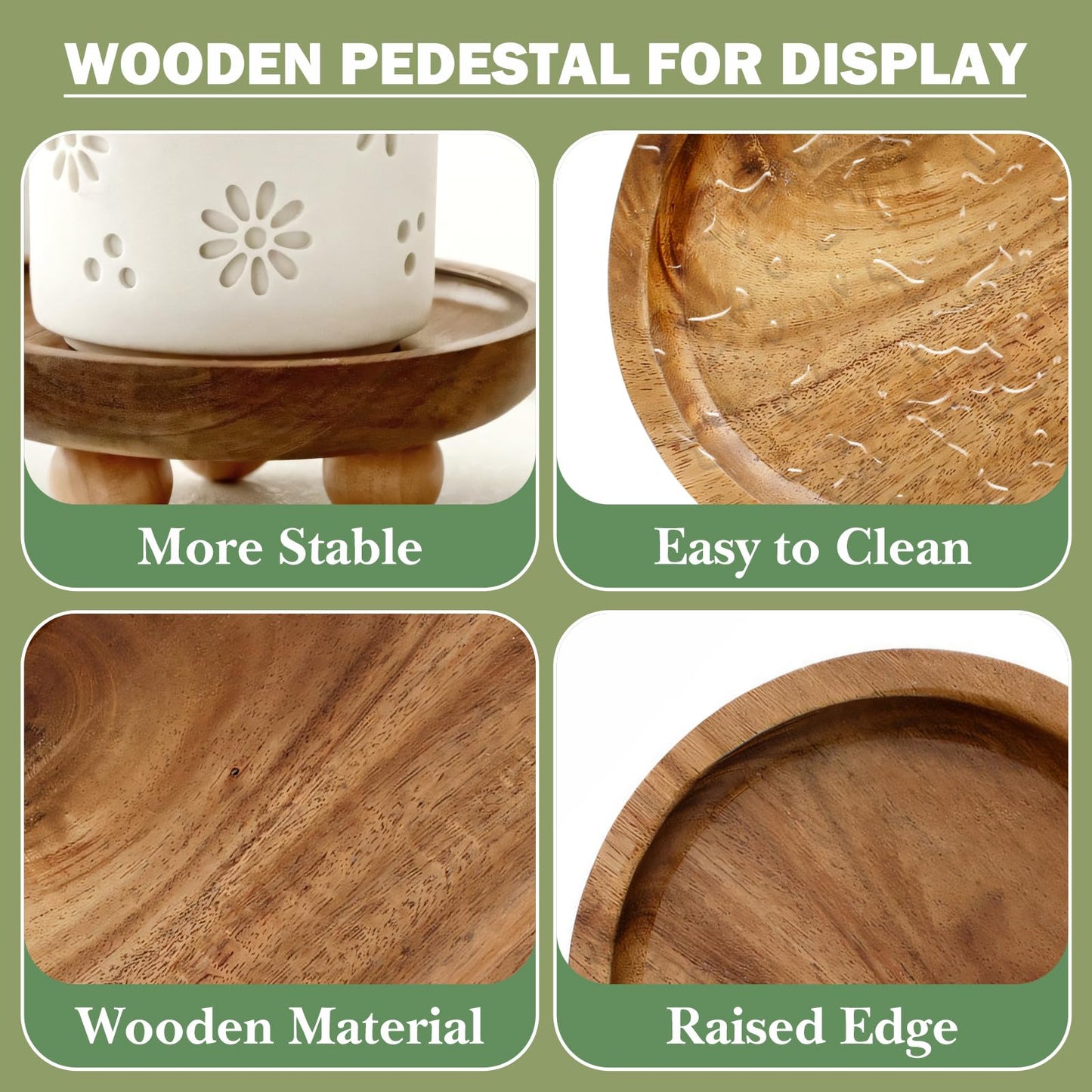 Vaveren Small Wooden Riser Wooden Pedestal for Display Tray Display Riser for Entry Table Farmhouse Kitchen Tabletop Centerpieces , Round 12.9x4cm