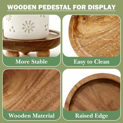 Vaveren Small Wooden Riser Wooden Pedestal for Display Tray Display Riser for Entry Table Farmhouse Kitchen Tabletop Centerpieces , Round 12.9x4cm