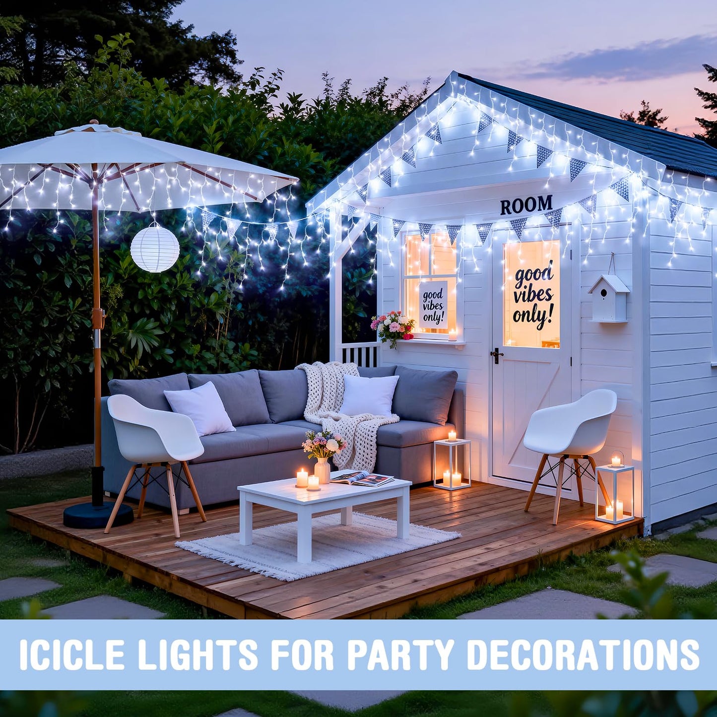 JMEXSUSS 400 LED White Christmas Icicle Lights, 38.8ft Connectable Icicle Lights for Outside Outdoor Indoor Plug in, String Light for House Patio Party Room Holiday Christmas Decorations