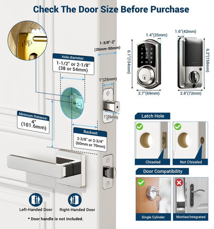 Veise VE06 Smart Deadbolt with App Control, Keyless Entry Smart Lock for Front Door, Electronic Digital Door Lock with Code, Easy Install, Satin Nickel