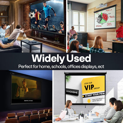 VIVOHOME Projector Screen Pull Down, 1:1 120 Inch Retractable Projection Screen, HD 4K Manual Pull Movie Screen for Home Theater, Cinema, Office (84x84 Inch Black)