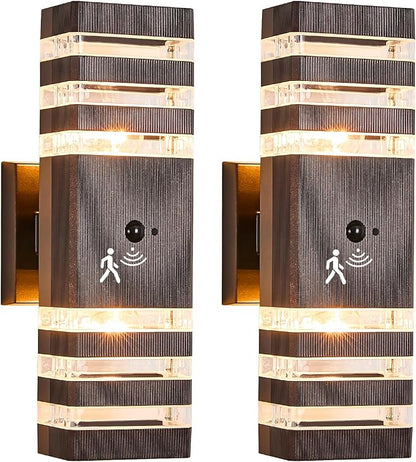 2 Pack Oil Rubbed Bronze Outdoor Wall Lights Fixtures with Motion Sensor Up Down Porch Lights Modern Dusk Dawn Exterior Sconce Wall Mount Outside Coach Lantern for House(With 4 Dimmable Warm Bulbs)