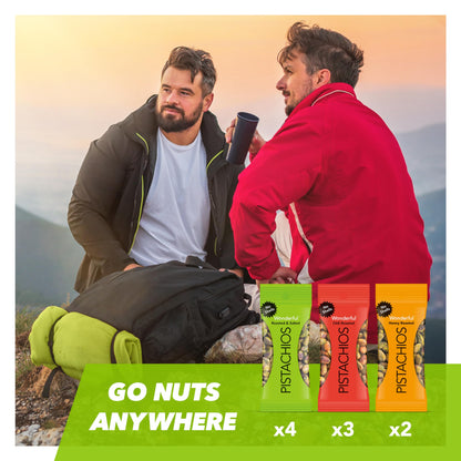 Wonderful Pistachios No Shells, 3 Flavors Mixed Variety Pack of 9 (0.75 Ounce), Roasted & Salted Nuts (4), Chili Roasted (3), Honey Roasted (2), Protein Snacks, Gluten Free, Pantry Staples, Healthy Snacks Variety Pack for Adults