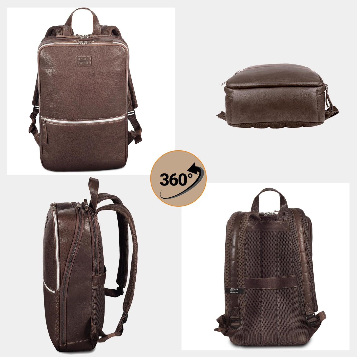 LEATHER VILLAGE Leather Laptop Backpack for Men | Chocolate Brown | Slim Professional Business Bag Fits 15.6”-Laptop | Water-Repellent Work & Travel Daypack with Trolley Strap