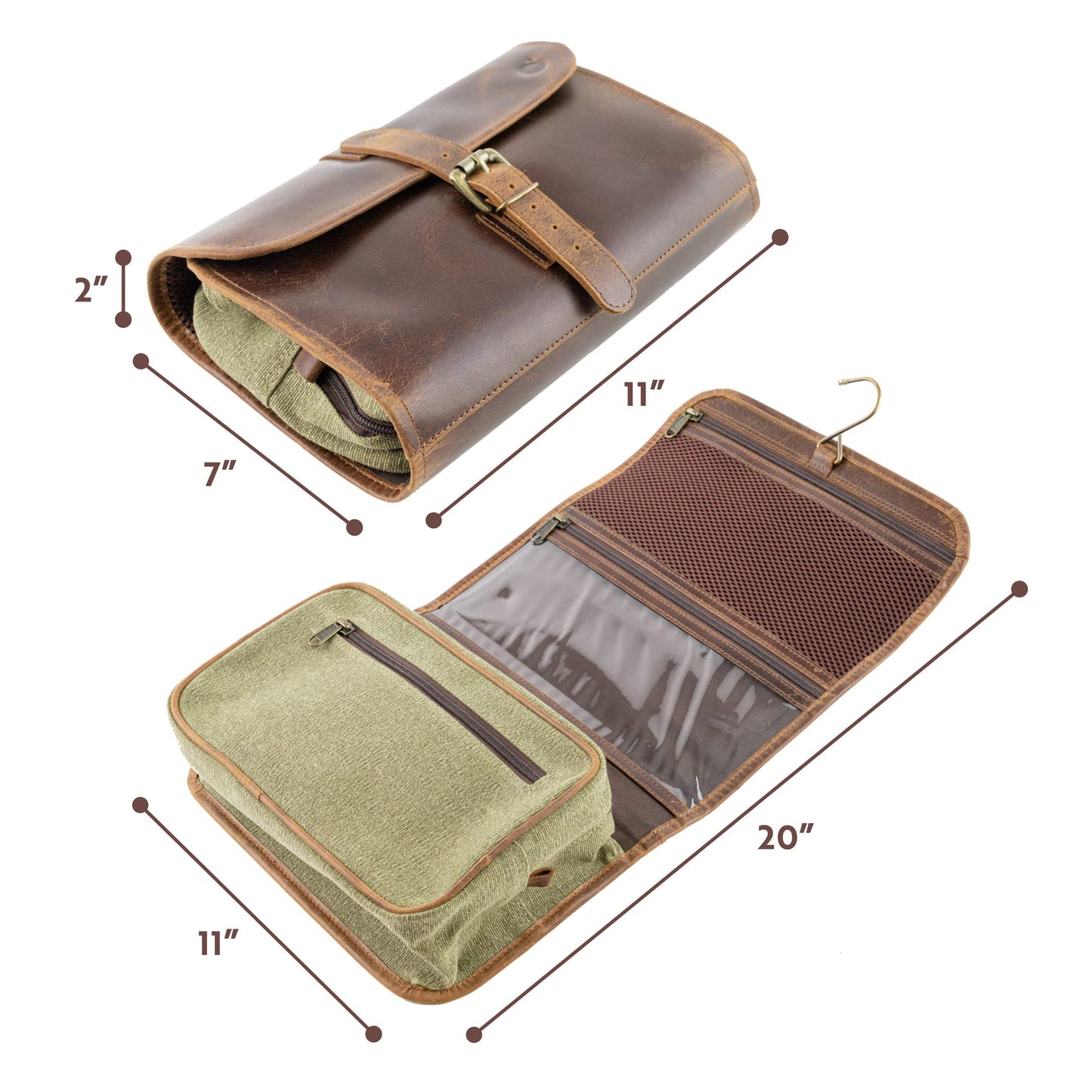moonster Hanging Toiletry Bag for Men & Women, Leather Travel Bag with Hanging Hook, Dopp Kit Shower Bag