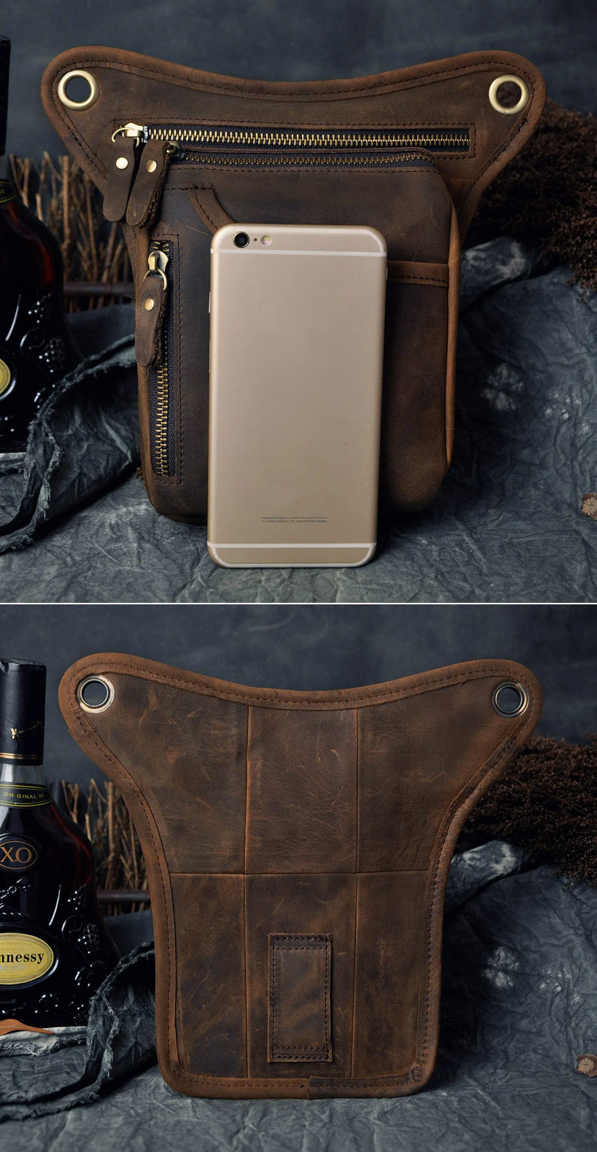 Le'aokuu Mens Genuine Leather Outdoor Sporting Hicking Waist Hip Pack Messenger Shoulder Drop Leg Thigh Bag Pouches For Women (211-5 0 Dark Brown)