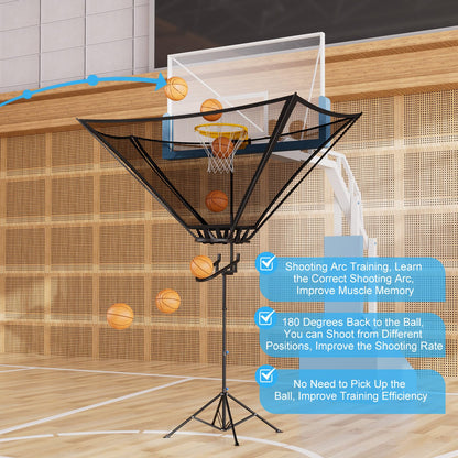 2026 Upgraded Basketball Rebounder, Adjustable Height Basketball Return Attachment with 180° Rotating Track, Basketball Shot Trainer Rebounder with Net Return System, Easy Assembly & Storage