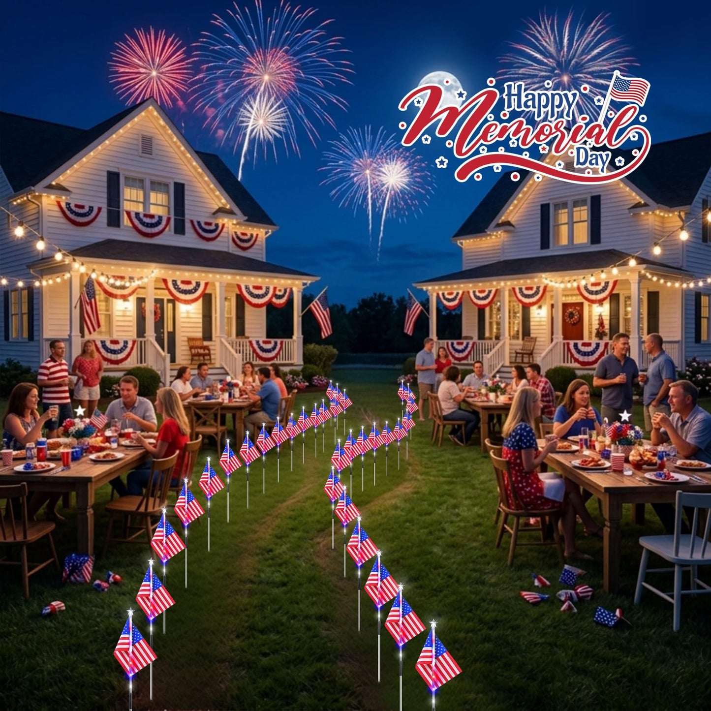 DTNESS 12 Pack 108 LED American Flag Pathway Lights, 4th of July Decoration Outdoor, Waterproof Patriotic USA Flag Stake Lights w/ 8 Modes, Red White Blue Lights for Memorial Day Independence Day