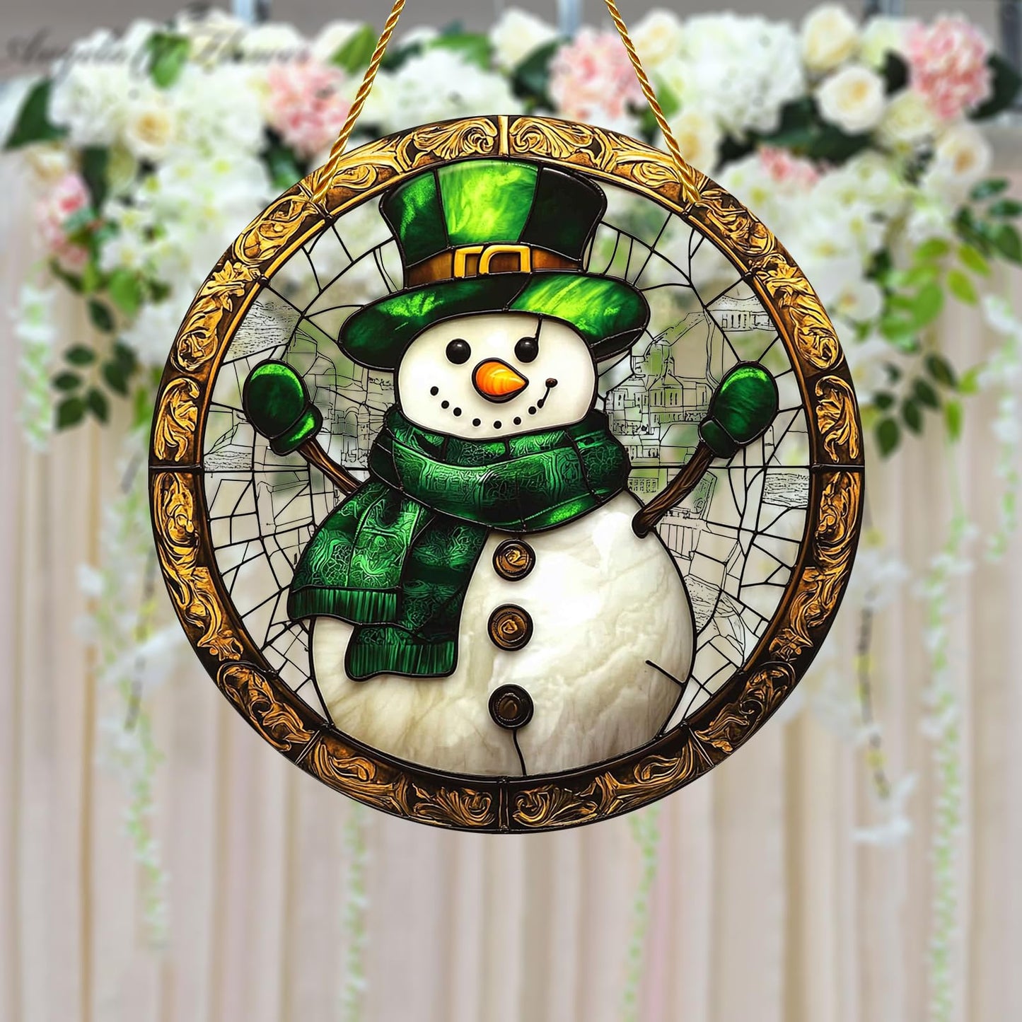 8x8 inch Charming Christmas Snowman Acrylic Stained Glass Window Hanging Sun Catcher Decor Stained Panel Hangings Wall Art Decor, for Friends and Family (Snowman)