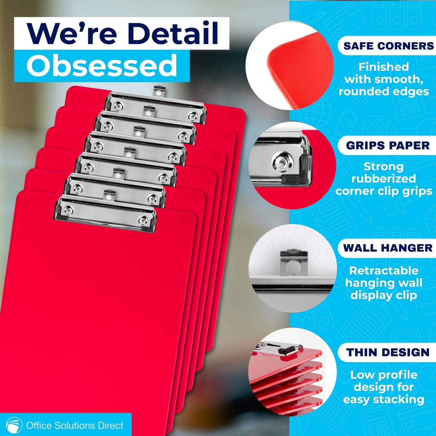 Red Plastic Clipboards (Set of 12) Multi Pack Clipboard - Strong 12.5 x 9 Inch | Holds 100 Sheets! Acrylic Clipboards with Low Profile Clip | Cute Aesthetic College School Supplies for Girls & Boys