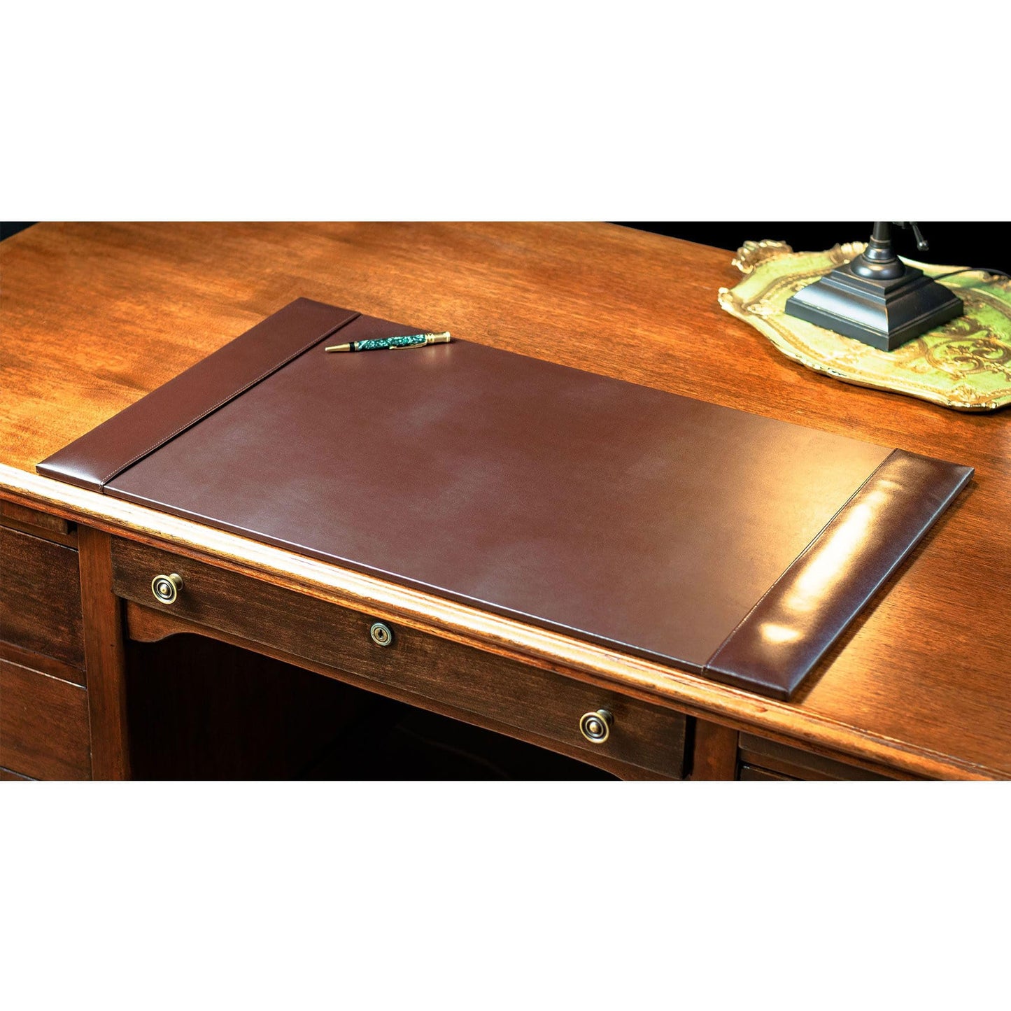 DACASSO Bonded Leather Desk Pad with Side Rails - Luxury Leather Desk Blotter for Writing (30 x 18, Brown)