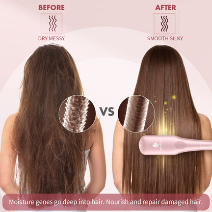 Enhanced Ceramic Hair Straightener Brush by MiroPure, 2-in-1 Ionic Straightening Brush with Anti-Scald Feature, Auto Temperature Lock & Auto-Off Function (Black)