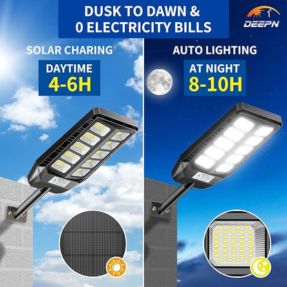 Solar Lights Outdoor, IP66 Waterproof Street Lights Outdoor, 6500K Dusk to Dawn Solar Security Flood Lights Motion Sensor with Remote Control for Yard, Entryway Garage, Porch 2 Pack