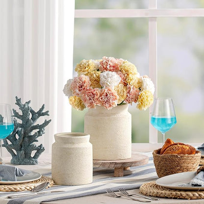 Ceramic Flower Vase 7.5 inch Farmhouse Rustic Vase for Home Decor Handcrafted Pottery Terracotta Vases for Dining Table Decor Fireplace Living Room Bathroom Wedding Centerpiece (01-White)