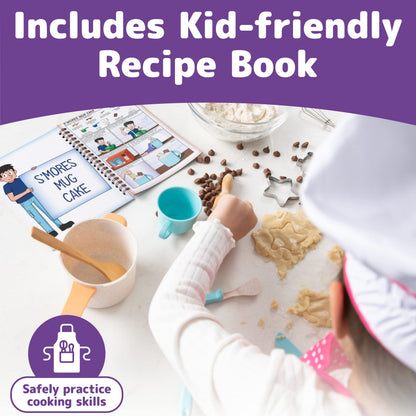 JaxoJoy Kids Cooking and Baking Chef Set for Little Girls, Complete Cooking Sets, Toddler Dress Up and Pretend Play Dress Up Clothes for Girls, Kitchen Toys 3-5 Years Old with Kids Aprons