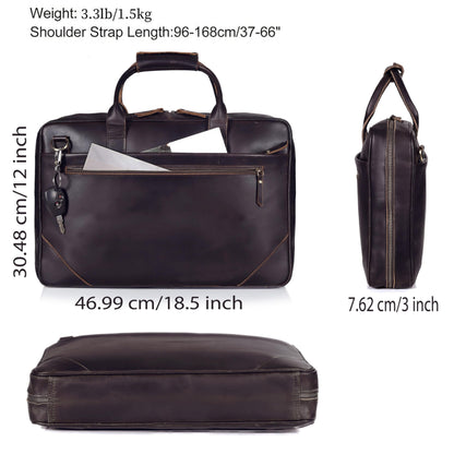 Full Grain Leather Slim Briefcase for Men 17.6 Inch Laptop Messenger Bags Crossbody Shoulder Brown Vintage Attache Case Business Work Lawyer Computer Bag