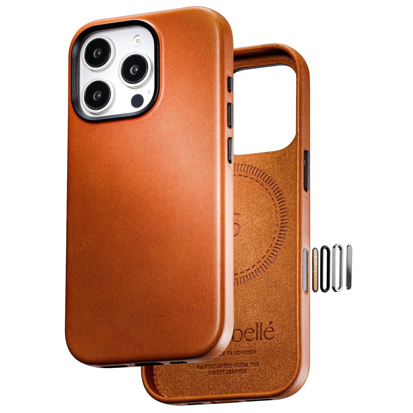 Casebelle Handcrafted Vegetable-Tanned Slim Leather Case for iPhone 16 Pro - [Built-in Camera Control] - Compatible with MagSafe - Raised Bezels, Natural Patina Over Time - Amber Brown