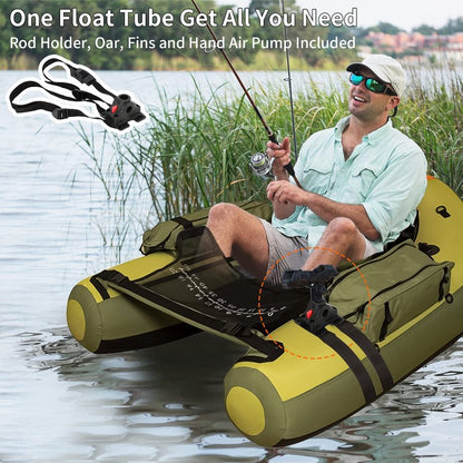 Xproutdoor Fishing Float Tube with Adjustable Backpack Straps, Storage Pockets, Fish Ruler, Fly Fishing Boat with Pump, Oar, Rod Holder and, Fins