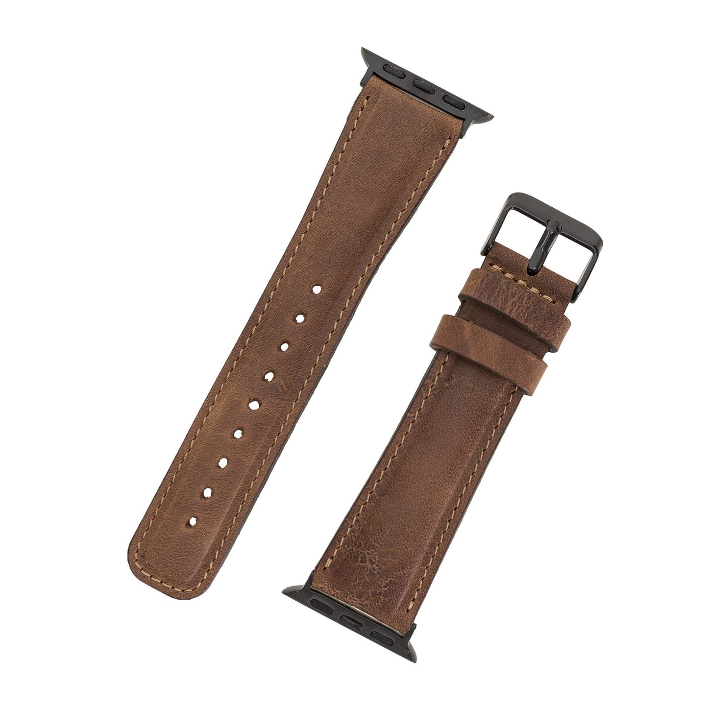 benvato Premium Handmade Leather Watch Band for Apple Watch Ultra 3 2 1 & SE 3 2 1 & Series 11 10 9 8 7 6 5 4 3 2 1 fits 49mm 46mm 45mm 44mm (Saddle Brown w/Black Connector&Clasp)