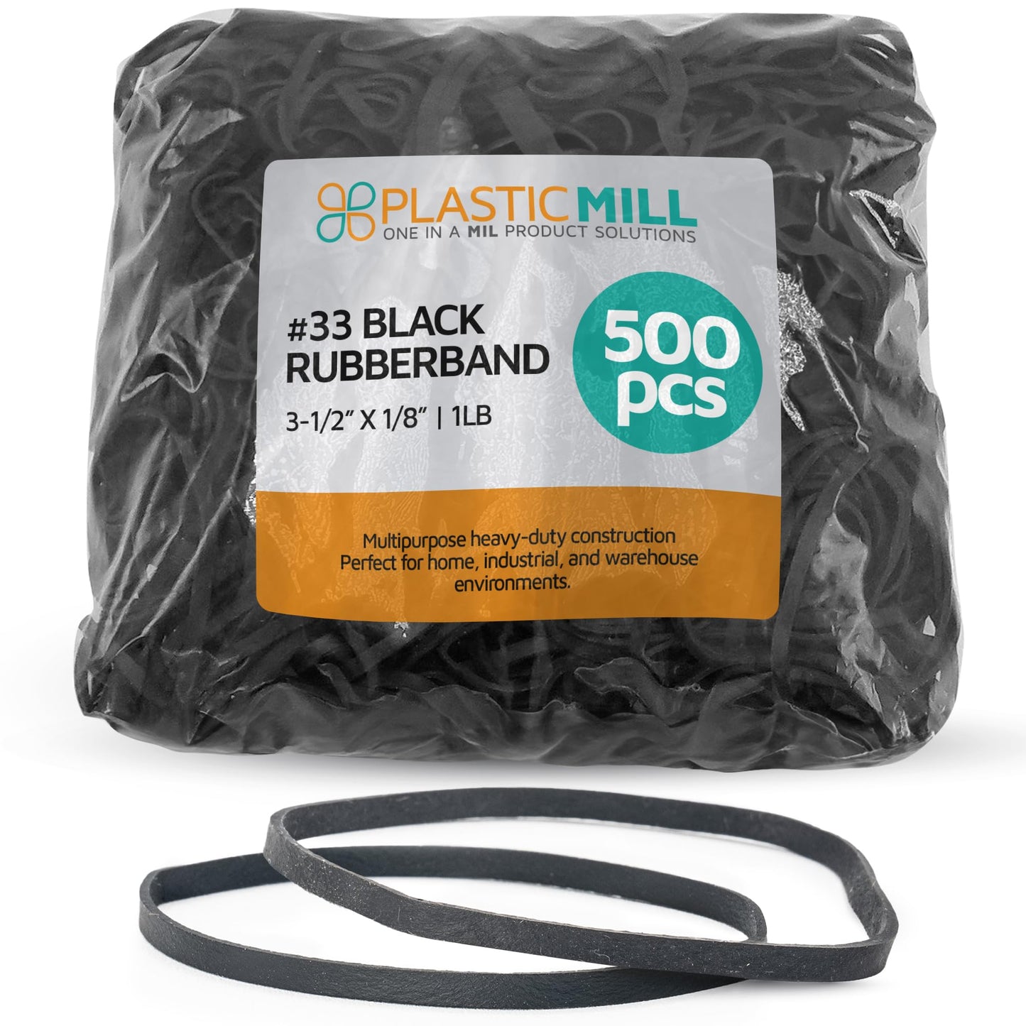 PlasticMill Black Rubber Bands Size 33 (3 1/2" x 1/8") - #33 Rubber Bands Office Supplies - Strong, Elastic Bands for Crafts, Balloon Garland, Cash, File Folders (500-Pack)