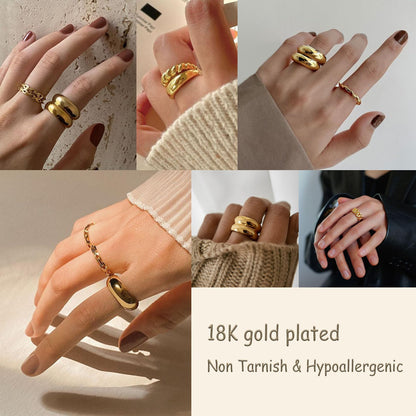 FAXHION 12PCS Gold Stackable Rings Set for Women, 18K Gold Plated Open Stacking Knuckle Ring, Adjustable Chunky Signet Band Statement Ring for Gift