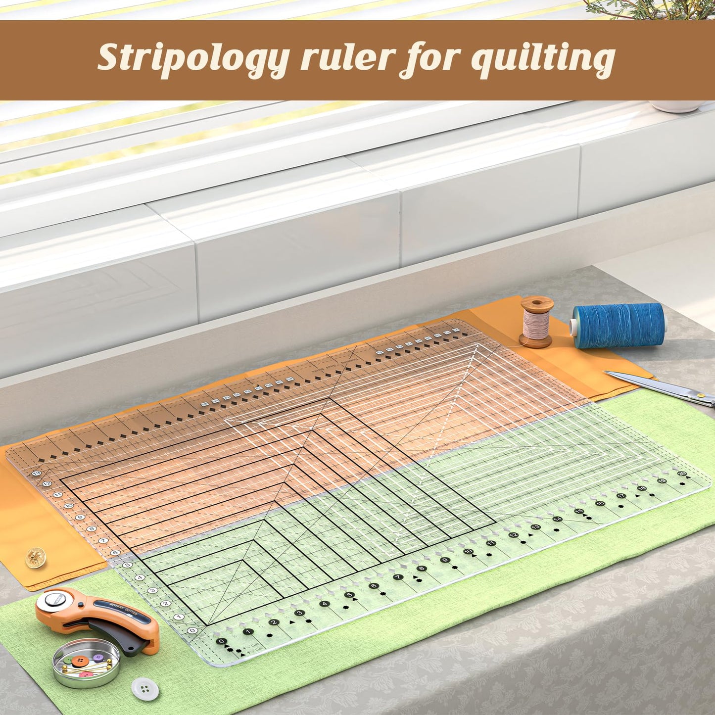 Slotted Quilting Ruler 17-3/4in x 22in - Ruler for Quilting with Laser-Cut Acrylic Template, Professional Quilting Rulers Kit for Long Arm Sewing & Crafting
