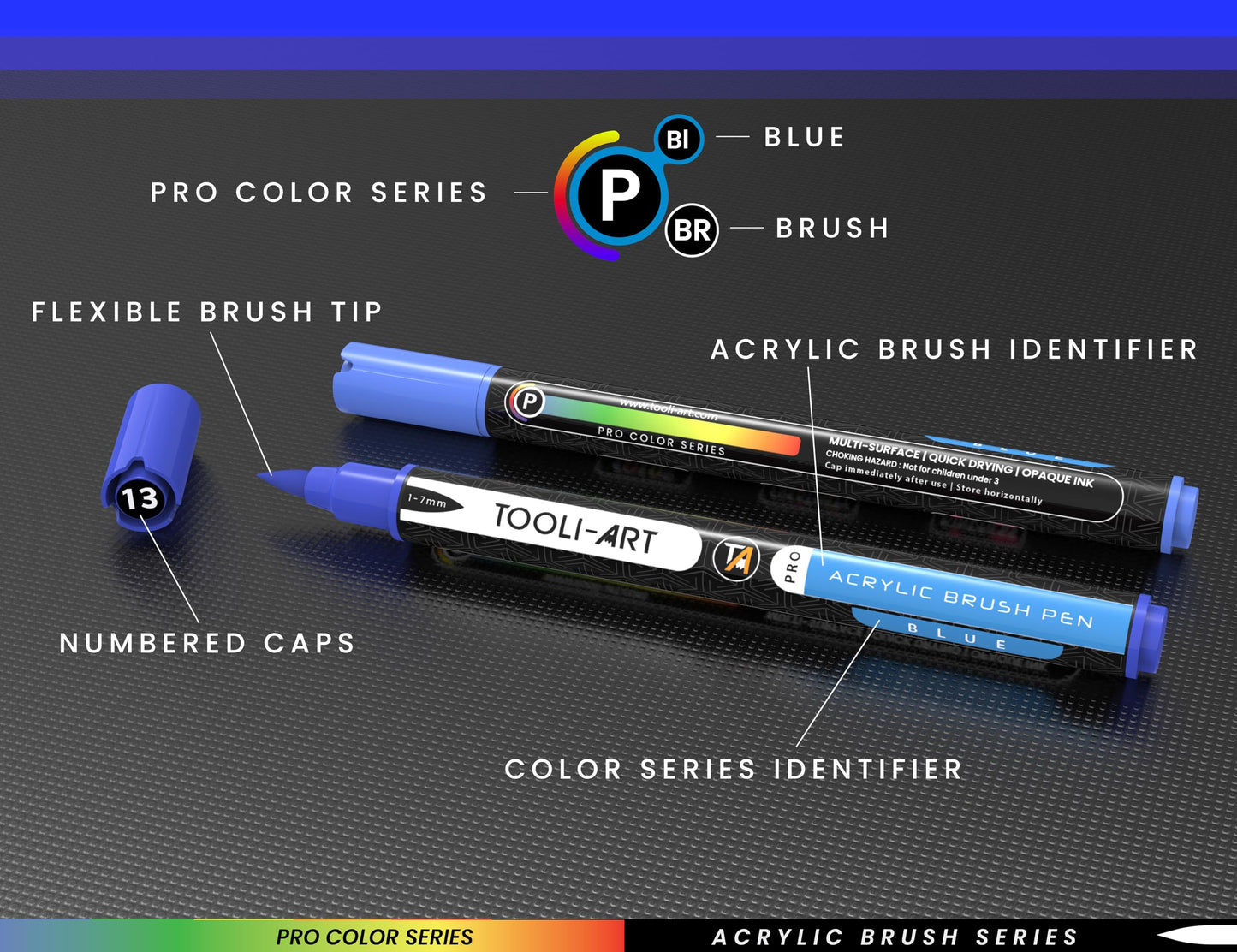 TOOLI-ART 22 Flexible Brush Tip Acrylic Paint Pens Markers Set 1-7mm Line for Rock Painting, Glass, Mugs, Wood, Metal, Canvas, Plastic. Non Toxic Waterbased Quick Drying Assorted Skin