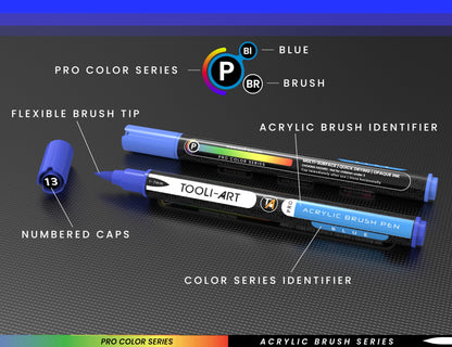 TOOLI-ART 22 Flexible Brush Tip Acrylic Paint Pens Markers Set 1-7mm Line for Rock Painting, Glass, Mugs, Wood, Metal, Canvas, Plastic. Non Toxic Waterbased Quick Drying Assorted Skin