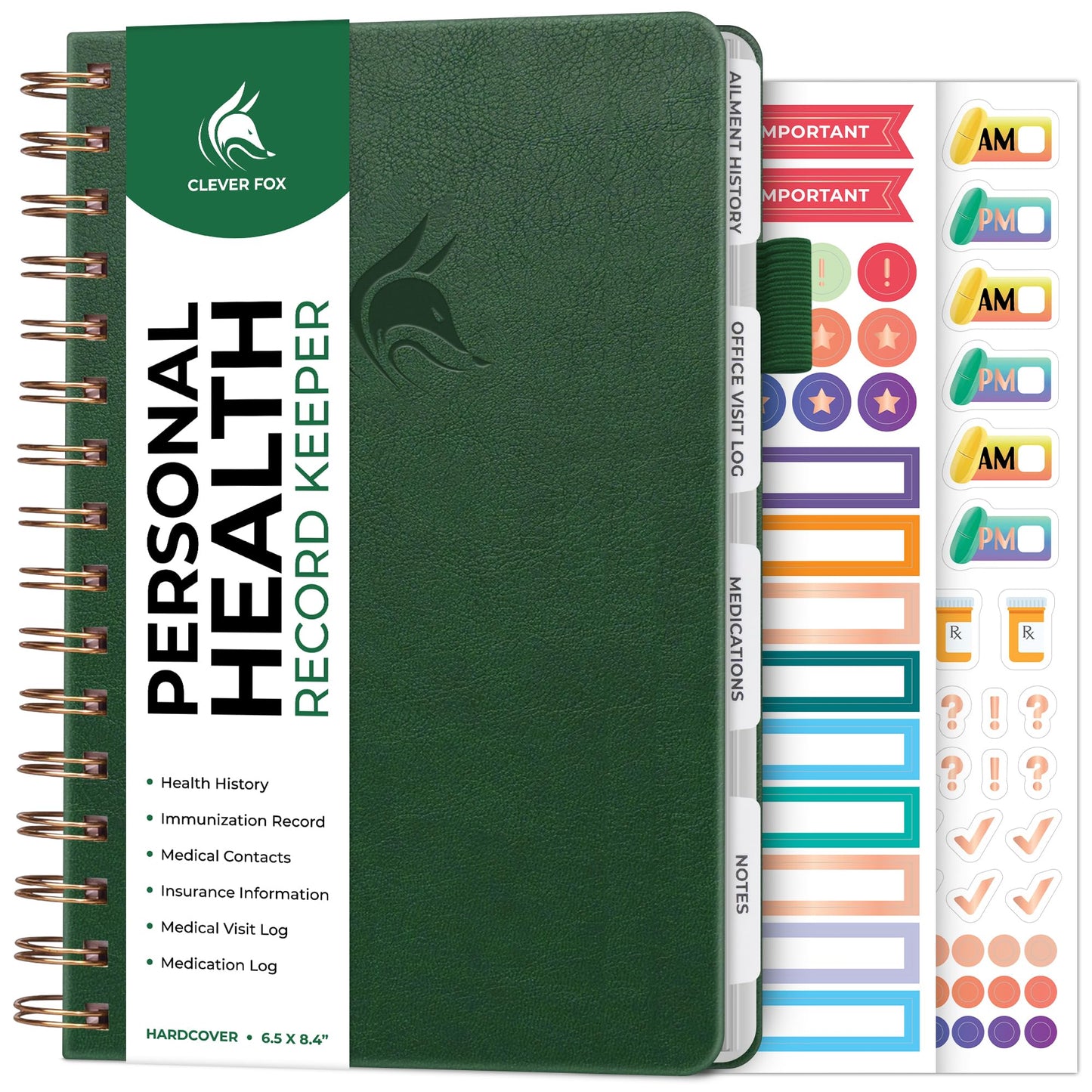 Clever Fox Personal Health Record Keeper – Medical Care Planner – Wellness & Medication Tracker Journal for Patients – Organizer Notebook, Daily Tracking Log Book & Appointment Diary (Forest Green)