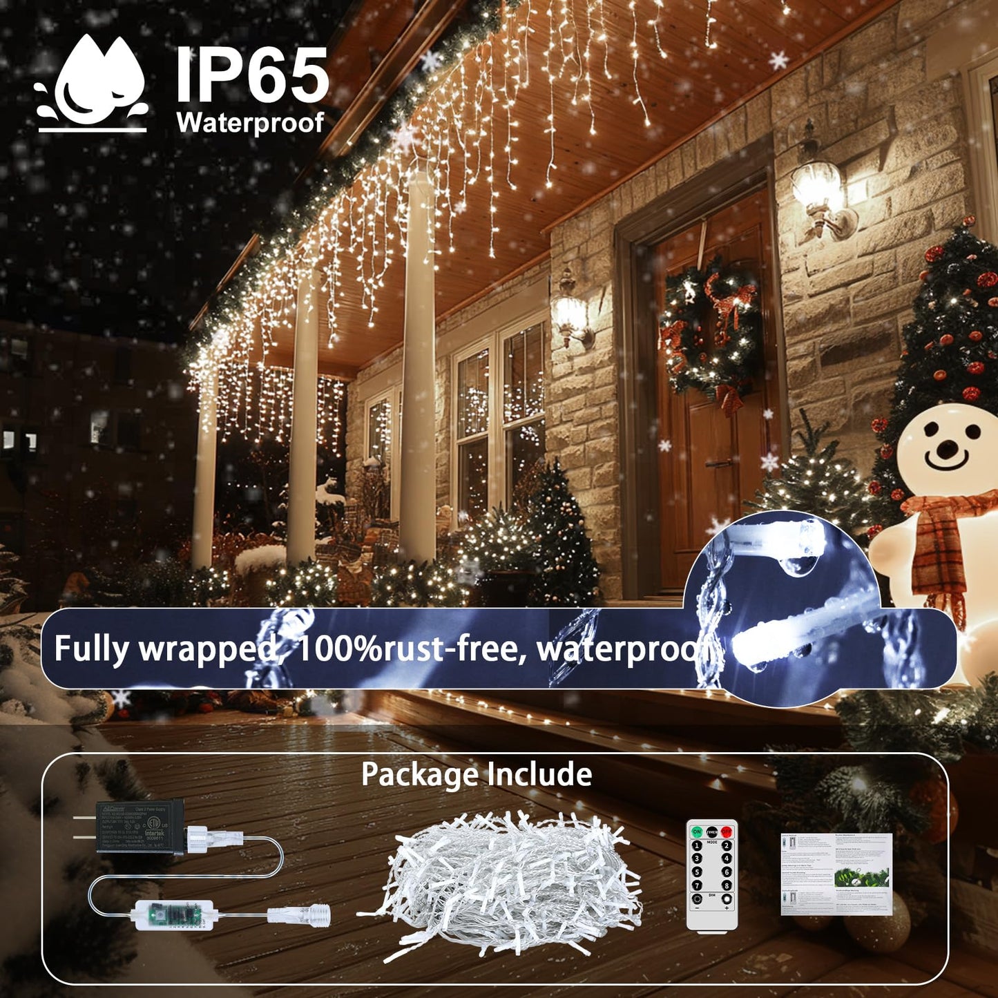 Icicle Lights for Outside, 167ft 17600 LED Icicle Christmas Lights Outdoor Waterproof, 352 Drops with Remote, 8 Modes & Dimmable, Timer for Christmas, Wedding, Party, House, Roof Decoration, White