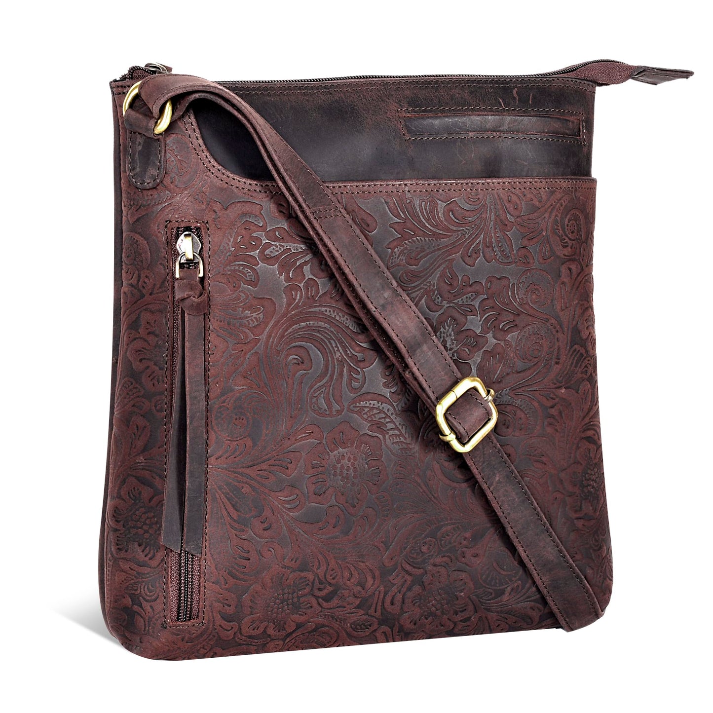 Leather Crossbody Bags for Women - Ladies Sling Handbags - Medium Cross body Purses Handbags - Purses For Women (Dark Brown)