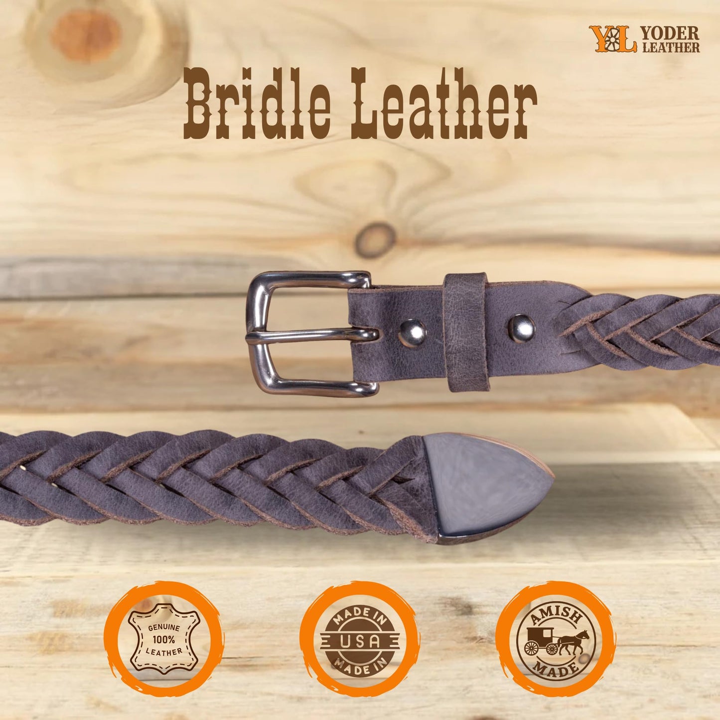 Handmade Braided Water Buffalo Dress Leather Belt (Stone Gray, 50)