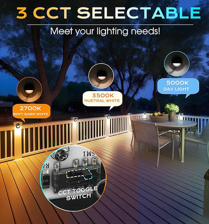 CLOUDY BAY [6 Pack] 3CCT Low Voltage LED Deck Lights Outdoor,2700K/3500K/5000K Selectable,Landscape Step Stair Railing Fence Light Wired,3W,12V-24V AC/DC Deck Lighting Fixtures