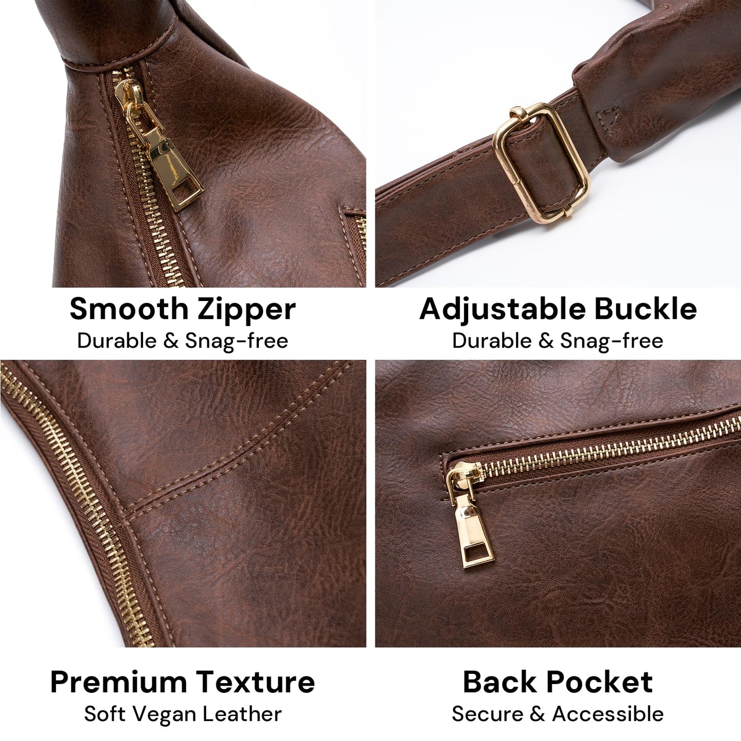Purses for Women Slouchy Shoulder Bag Hobo Bag Soft Vegan Leather Adjustable Wide Strap Crossbody Tote Multi Pocket Handbags (Brown)