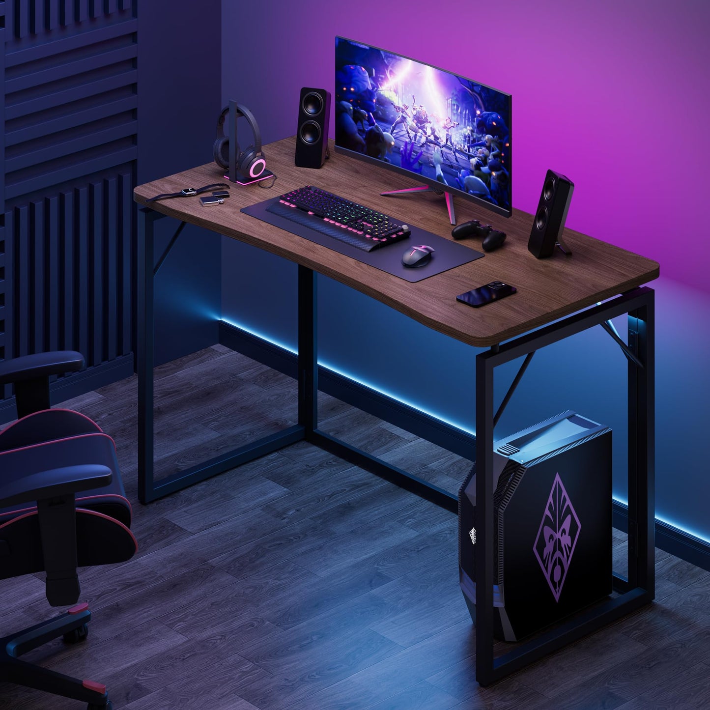 JOYMOOP 31.5" Folding Desk - Brown, No Assembly Small Foldable Desk for Home, Office, Wooden Top Folding Computer Desk for Working, Writing, Studying