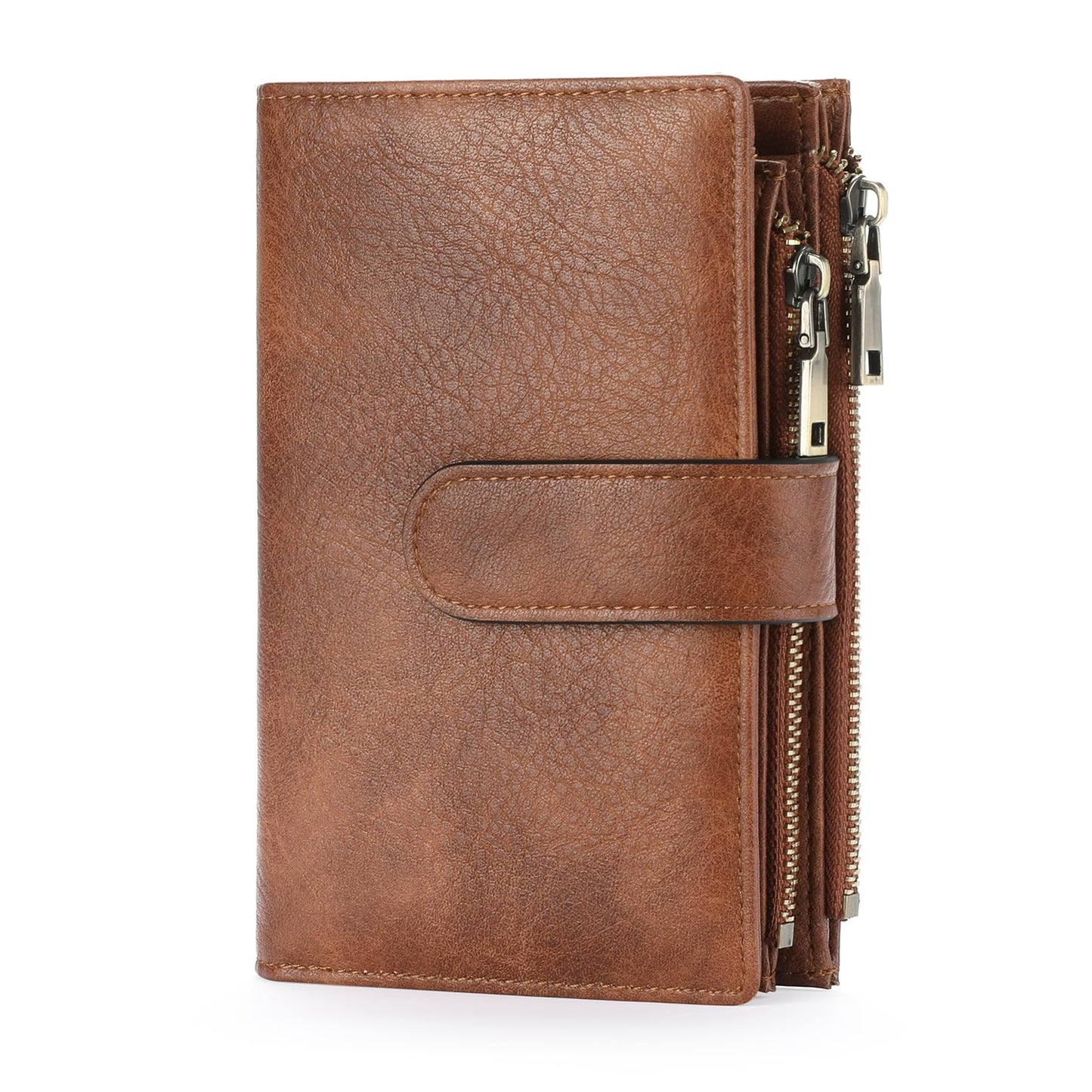 GOIACII Womens Wallets RFID Blocking Leather Trifold Clutch Wallet Credit Card Holder Ladies Purse 3 ID Windows Brown