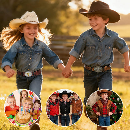 SANSTHS Kids Western Belt without Buckle Genuine Leather Boys Girls Belt Strap Cowgirl Cowboy Belts for Jeans Western Gifts, Embossed Leaf/Black