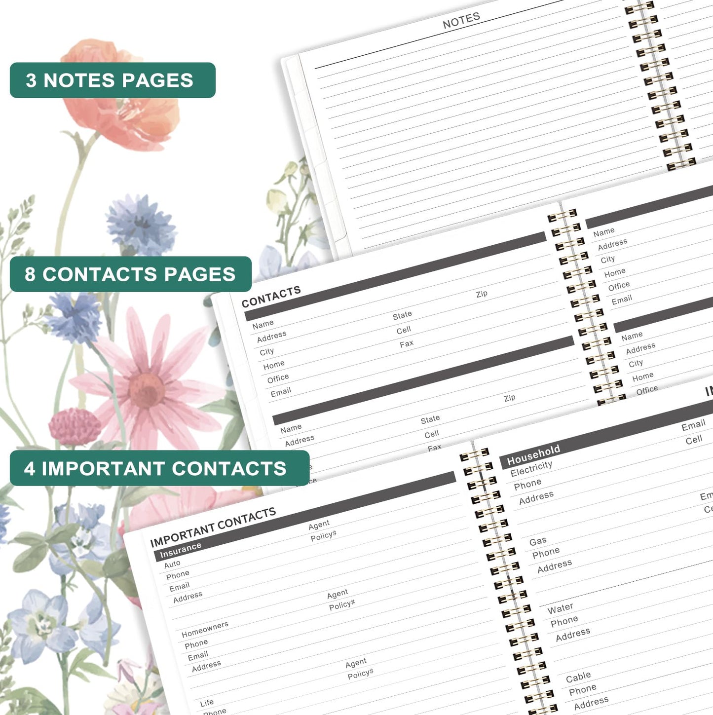 2026-2029 Monthly Planner - 3 year planner 2026-2029, Jul. 2026 - Jun. 2029, 3 Year Calendar 2026-2027-2028 monthly planner, 9" x 11", 36 Month Calendar with Colourful Tabs + Back Pocket - Flowers